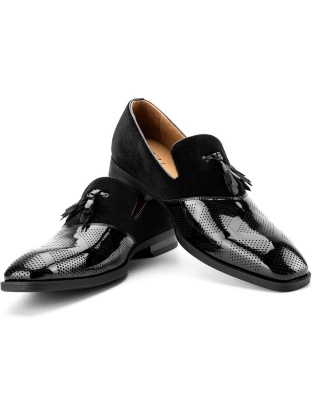 Men's Black Suede Pu Leather Tassel Slip On Loafers Formal Events Dress Shoes